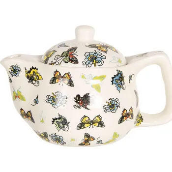 Clayre & Eef, Holandsko Clayre & Eef - Keramická konvička na čaj BUTTERFLIES SMALL - Ø 16*11 cm / 0,4L