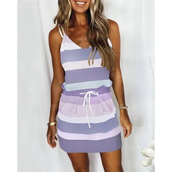 Dámské šaty Dámské pohodlné letní šaty s pruhy Barva: Fialová, Velikost: XXXL