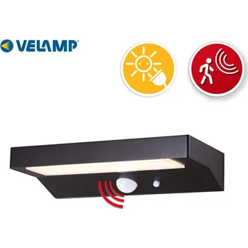 Venkovní osvětlení VELAMP Světlo nástěnné solární LED se senzorem 600lm IP 44 černé