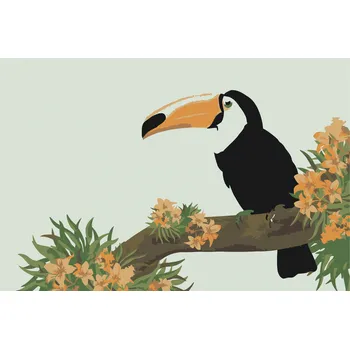Malování podle čísel - Tukan na větvi Velikost: 40x60cm, Rámování: Pouze srolované plátno