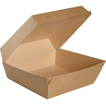 Jednorázové nádobí Krabička / box papírový na burger 120 x 120 x 90 mm - KRAFT hnědý (50 ks)