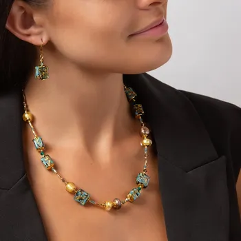 Náhrdelník Lampglas Náhrdelník Fabulous Block s ryzím zlatem v perlách Lampglas