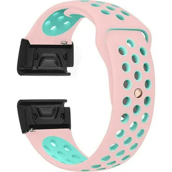 Příslušenství k chytrým hodinkám eses Silikonový dírkovaný řemínek pro Garmin - Růžovo zelený, QuickFit 22 mm