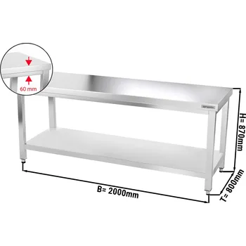 Jídelní stůl G.Gastro Pracovní stůl PREMIUM z nerezové oceli - 2,0 m - se spodní policí