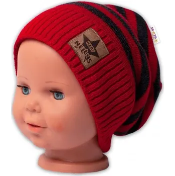 Módní doplněk Podzimní/zimní proužkovaná čepice - červená/grafit, Velikost koj. oblečení 116 (5-6r)