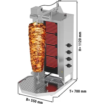 Kuchyňský gril G.Gastro Gril na gyros/kebab - 4 hořáky - max. 60 kg - vč. křídlových dvířek