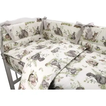 Příslušenství pro dětskou postel a kolébku 3-dílná sada Mantinel s povlečením Pohoda v lese - ecru/šedá, Velikost povlečení 120x90