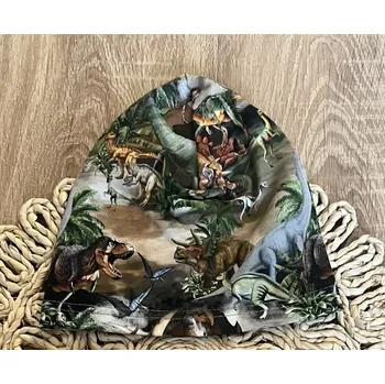 Kojenecké oblečení Bavlněná čepička Mamatti, Dino park - zelená s potiskem , Velikost koj. oblečení 92-98 (18-36m)