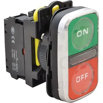 tlačítko Tracon NYG3-DL2 Dvojtlačítko podsvětlené,zelené+červené, ON-OFF 1×NO+1×NC, 5A/230V AC-15, IP65, LED 230V AC/DC (Tracon NYG3-DL2)