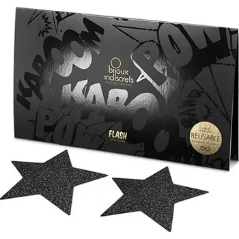 Erotická ozdoba Nálepky na bradavky BIJOUX INDISCRETS FLASH STAR černé - s kupónem KUP15 cena 229 Kč + extra diskrétní expedice