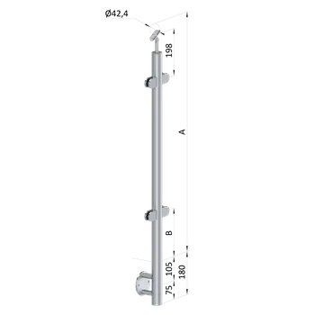 Zábradlí KOVIAN, s.r.o. Nerezový stĺp, bočné kotvenie, výplň: sklo, priechodný