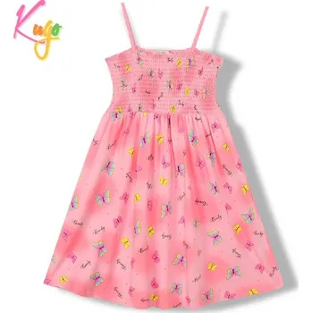 Dívčí oblečení Dívčí šaty KUGO PS3820, meruňkové (dívčí letní šaty na ramínka s motýly)