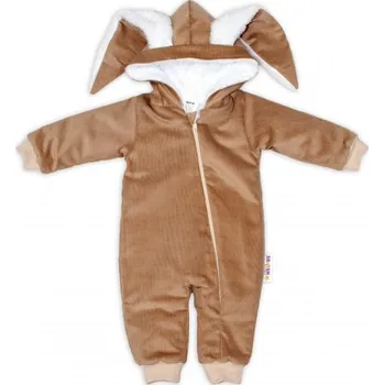 Dívčí oblečení Baby Nellys Manšestrová kombinézka/overálek s kožíškem Cute Bunny - hnědá, Velikost koj. oblečení 56-62 (0-3m)