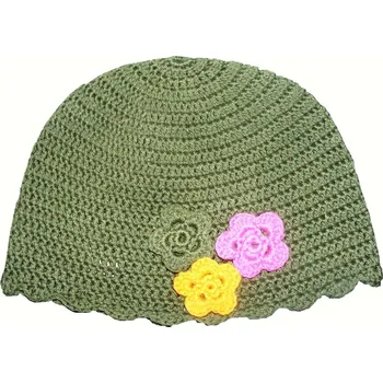 Čepice Dětská dívčí háčkovaná čepice Ivana zelená, vel. 46-48 cm