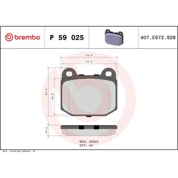 Brzdová destička Sada brzdových destiček, kotoučová brzda BREMBO P 59 025