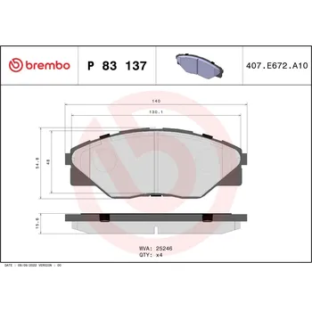 Brzdová destička Sada brzdových destiček, kotoučová brzda BREMBO P 83 137