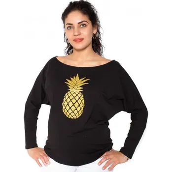 Těhotenské šaty Be MaaMaa Těhotenská mikina, triko Ananas - černé, vel. XS, Velikosti těh. moda M (38)