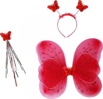 Karnevalový doplněk Rappa Motýlí křídla s čelenkou a hůlkou červená