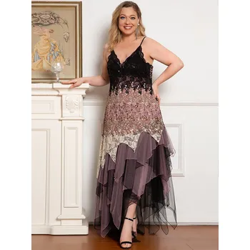 Dámské šaty Vzorované šaty na ples s hlubokým výstřihem Barva: Tmavě Růžová, Velikost: 9XL