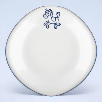 Talíř Suisse Langenthal | Talíř dezertní - koník, modrá linka, 22 cm, Dětský dekor Kamarádi