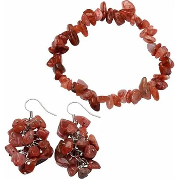 Náramek Sada náramku a náušnic z karneolu obvod cca 16 až 23 cm