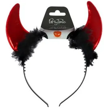 Party dekorace Rohy čerta dětské s peřím - čelenka - Vánoce