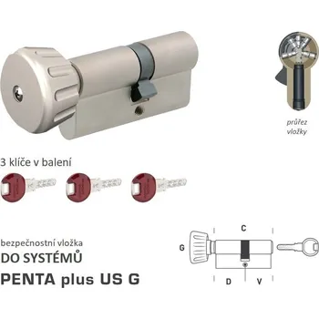 Stavebniny DK - PENTA plus US G - s knoflíkem D 40 + V 45 mm, knoflík na kratší straně NP - Nikl perla