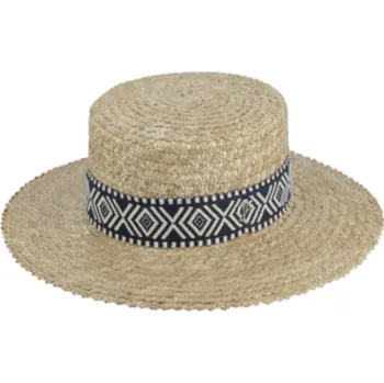 Klobouk Letní slaměný boater klobouk s modrou zdobenou stuhou - francouzský žirarďák - Fléchet - Since 1859 Velikost: 57 cm (M)