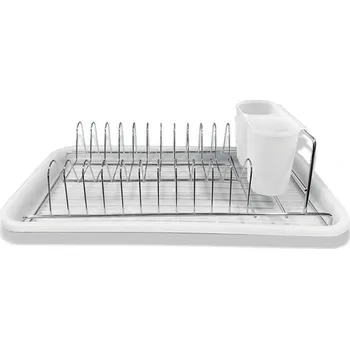 Odkapávač na nádobí Odkapávač nádobí chrom s podnosem 43x23x12cm bílá MEYERHOFF