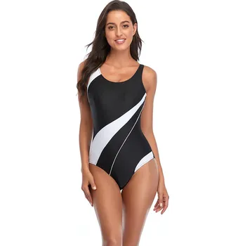 Dámské plavky Dámské klasické jednodílné plavky s barevným pruhem Barevná varianta: Černo bílá, Velikost: M