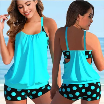 Dámské plavky Dámské dvoudílné puntíkaté plavky - tankiny - Vel. XS až 6XL Barevná varianta: 8355 - světle modrá, Velikost: 5XL