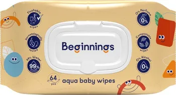 Dětský vlhčený ubrousek Beginnings Aqua Baby Wipes 64 ks