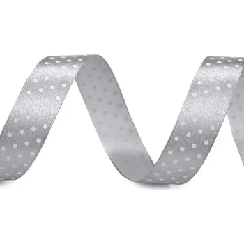 Stuha Stuha 15mm, saténová, s puntíky, šedá světlá