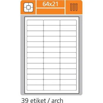 Samolepící etiketa Print etikety A4 pro laserový a inkoustový tisk - 64 x 21 mm (39 etiket / arch), 100 listů