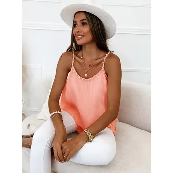 Dámský ležérní top s výstřihem posetým perlami Barevná varianta: Růžová, Velikost: M