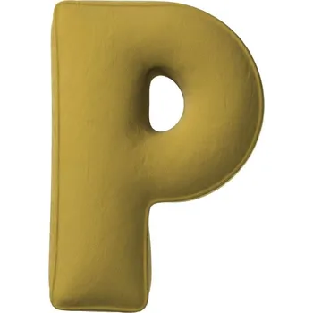 Polštář Yellow Tipi Olivově zelený sametový polštář písmeno P 40 cm