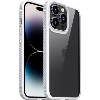 Pouzdro na mobilní telefon Nárazuvzdorný transparentní kryt s karbonovou texturou pro iPhone 14 Pro Max - bílý