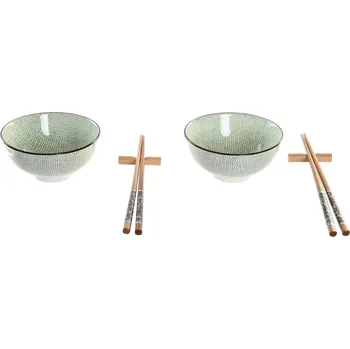 Sada na sushi DKD Home Decor Orientální Kamenina Bambus Zelená Nebeská modrá (6 ks)