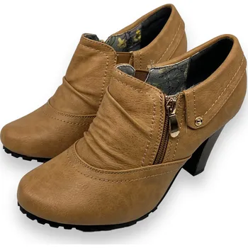 Dámské kozačky Camo Dámské oříškové polobotky na podpatku Barva: Oříšková, Velikost: 36