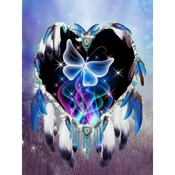 Diamantové malování Diamantové malování - Srdce s motýlem a pírka č. 995