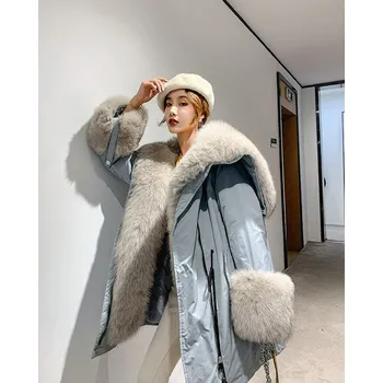 Dámská parka Zimní kožich z přírodní liščí kožešiny Velikost: 7XL, Barva (Varianta): 2