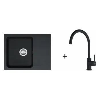 Granitový dřez Franke SET T118 - Orion OID 611-62 Tectonite Černá + FC 6018 LINA Bez sprchy Matná černá + ZÁRUKA 5 LET ZDARMA