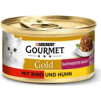 Krmivo pro kočky značky GOURMET Gold, Rafinované ragú Duetto s hovězím a kuřecím masem 24 × 85 g