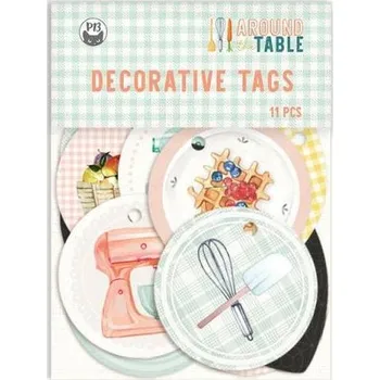 Umělecký papír Dekorativní visačky P13 - Around the table sada 11 ks