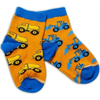 Baby Nellys Bavlněné veselé ponožky Stavební stroje - hořčicové, vel. 122/128, Velikost koj. oblečení 122-128 (6-8r)