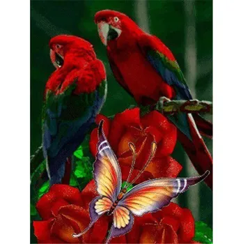 Diamantové malování Diamantové malování - Papoušci a motýl - č. 333 50x40 cm