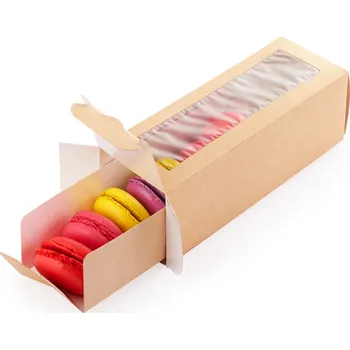 Dárková krabička ECO na 6 makronek vysouvací s průzorem a průhledným okénkem 18x5,5x5,5 cm