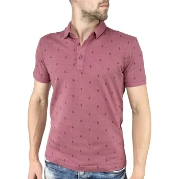 Pánská móda Pánská polokošile krátký rukáv vínová s drobným vzorem (Vínové pánské polotriko s krátkým rukávem)