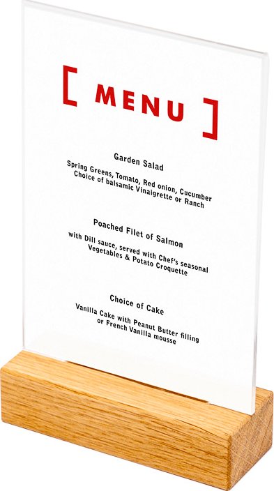 Dřevěný stojánek na menu typu T A6 Portrét