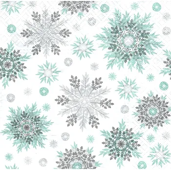 Papírový ubrousek UBR-E136, Ubrousek, 16x16 cm, VLOČKY - STŘÍBRNÉ, TYRKYSOVÉ, 1 kus